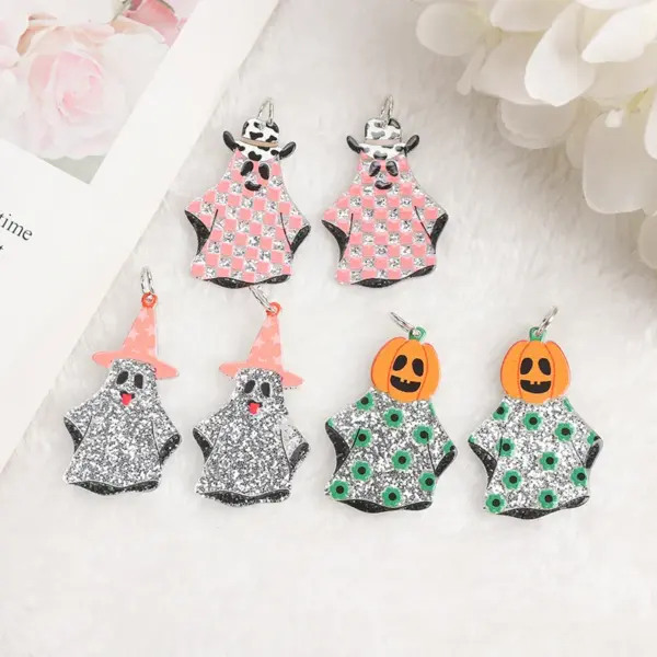 6 Pcs Halloween Charms - Acrylic Pumpkin and Ghost Pendants for DIY Jewelry and Keychains