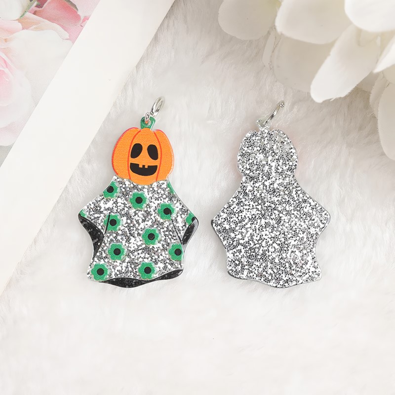 6 Pcs Halloween Charms - Acrylic Pumpkin and Ghost Pendants for DIY Jewelry and Keychains - Image 5