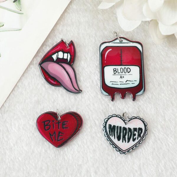 8-Piece Halloween Charms – Vampire Lips, Blood Bag