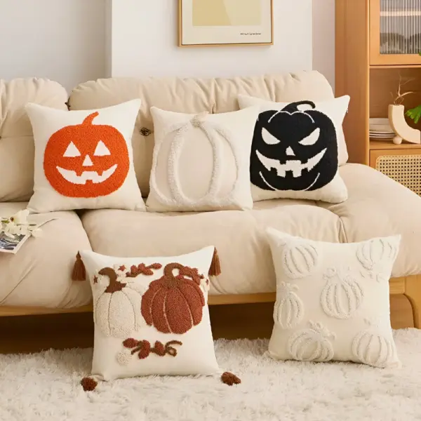 Halloween Pumpkin Tufted Pillow Cover for Kids Room 18x18in