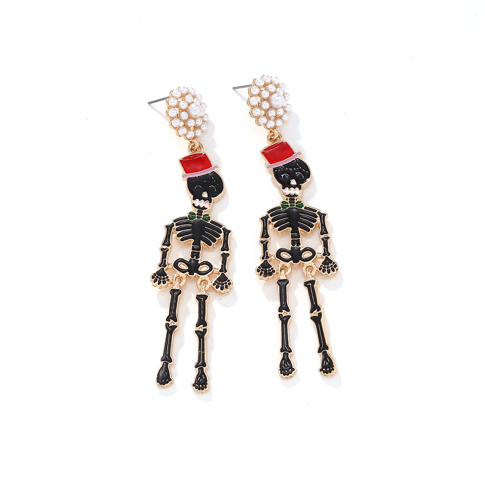 Trendy Skull Pearl Geometric Drop Earrings for Women - Image 4
