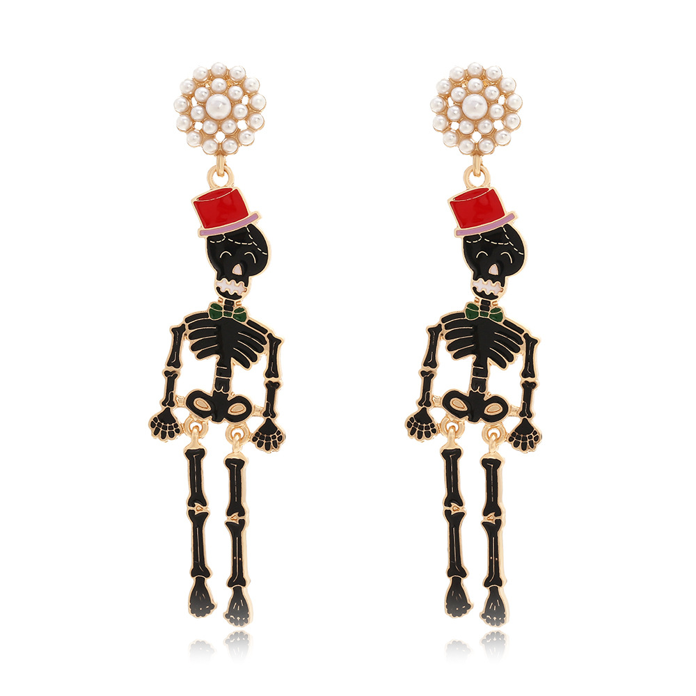 Trendy Skull Pearl Geometric Drop Earrings for Women - Image 3