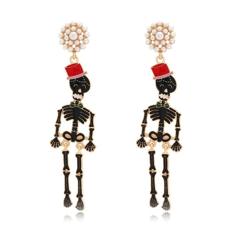 Trendy Skull Pearl Geometric Drop Earrings for Women
