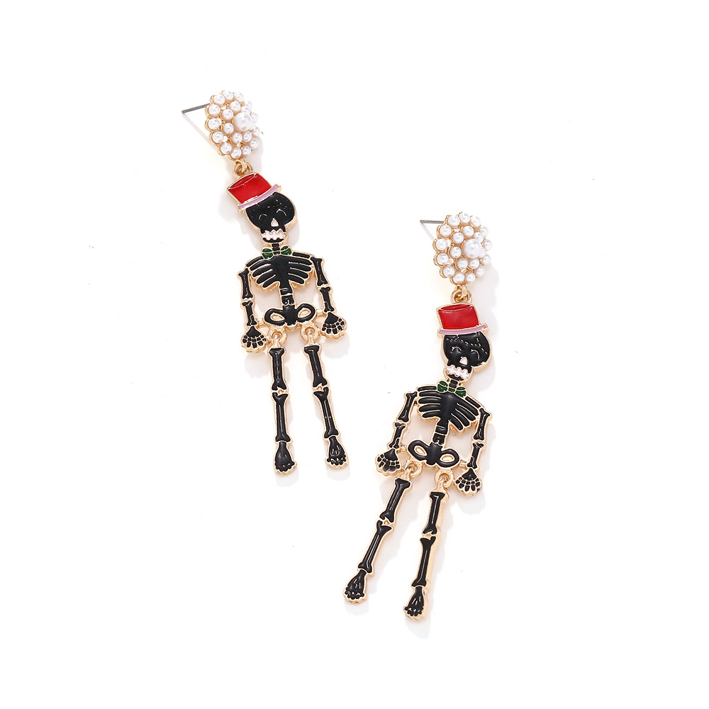 Trendy Skull Pearl Geometric Drop Earrings for Women - Image 5