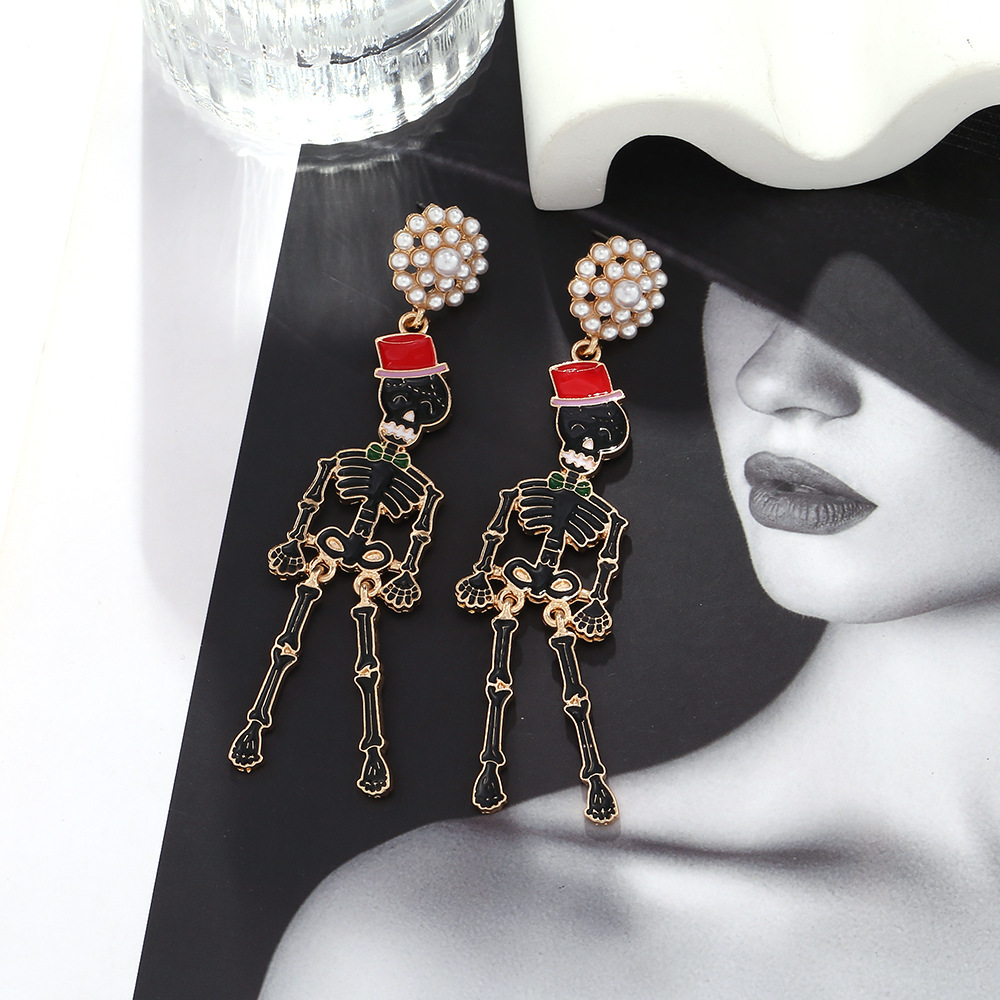 Trendy Skull Pearl Geometric Drop Earrings for Women - Image 2