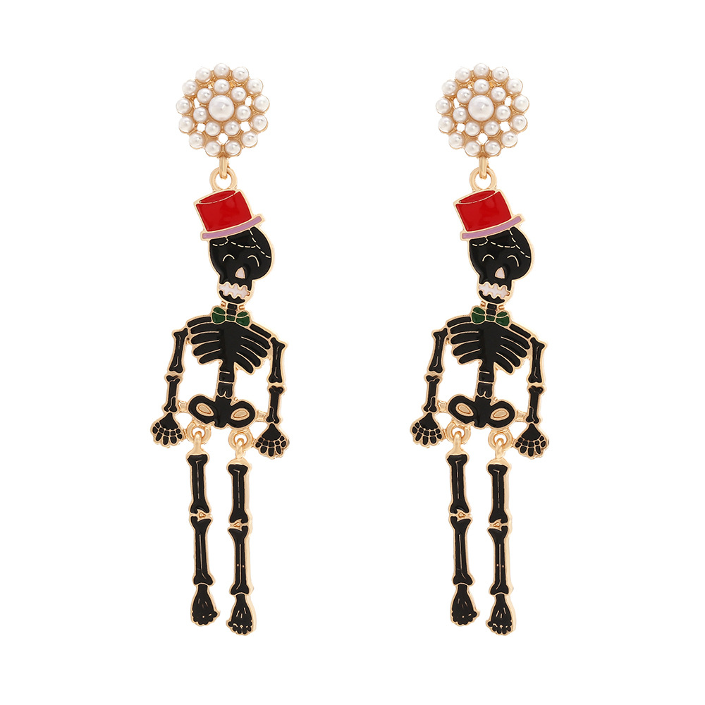 Trendy Skull Pearl Geometric Drop Earrings for Women - Image 6