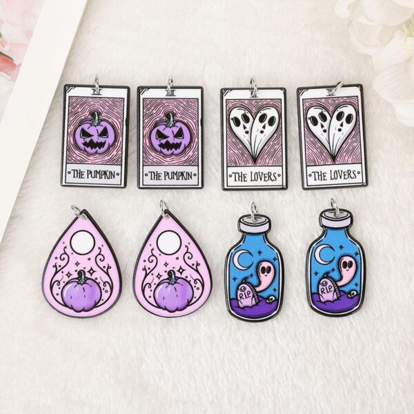 8-Piece Halloween Charms – Tarot, Ghost, Pumpkin Pendants