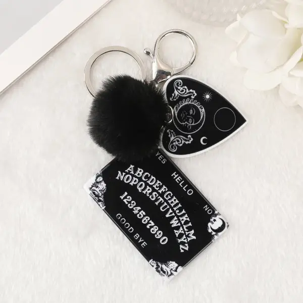 Ouija Planchette Keychain with Pompom - Punk Style Acrylic Keyring