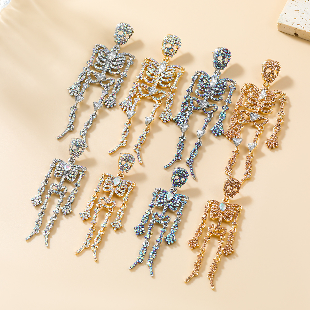 Fashion Metal Crystal Skeleton Dangle Earrings for Women's Halloween Party Accessories - Image 3