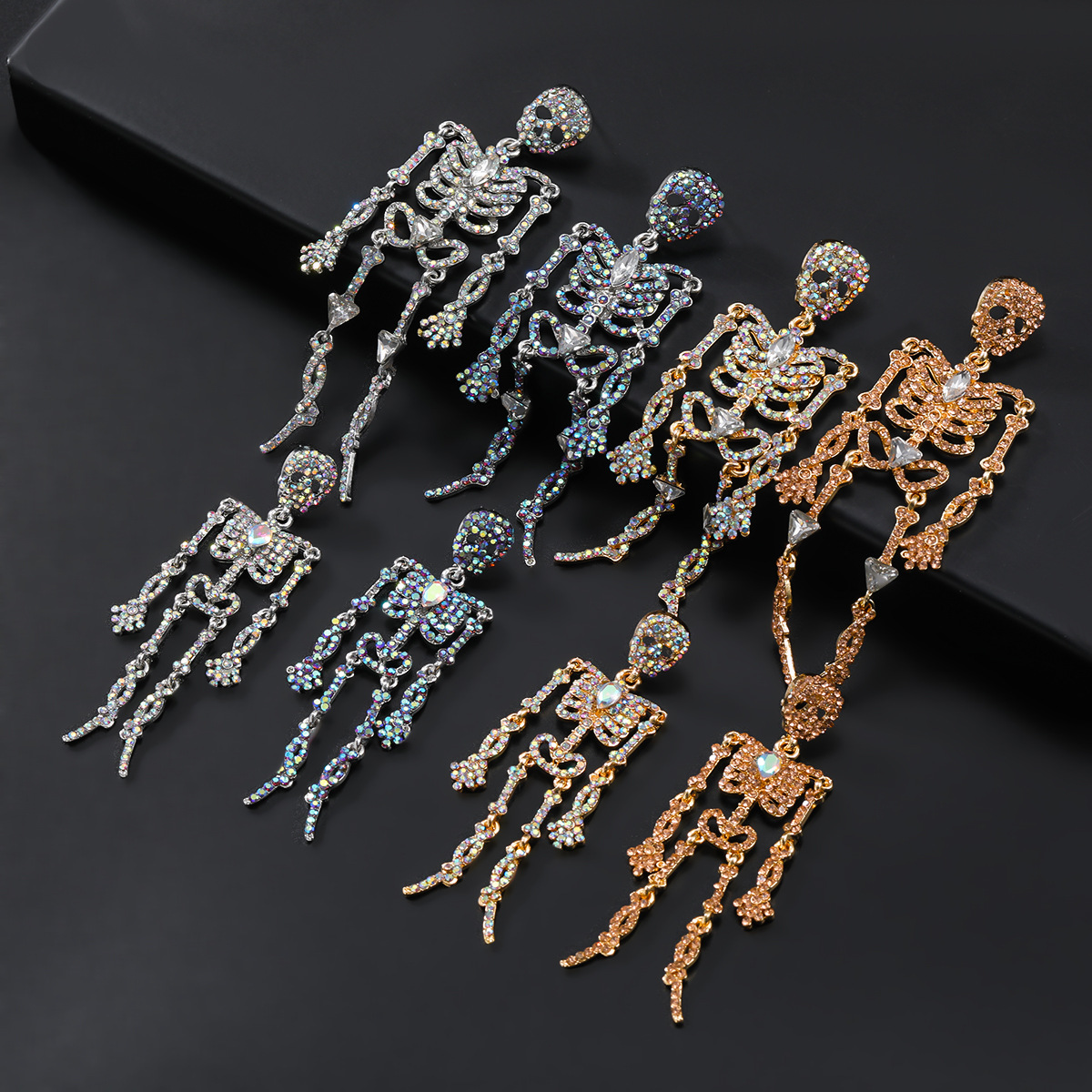 Fashion Metal Crystal Skeleton Dangle Earrings for Women's Halloween Party Accessories - Image 2