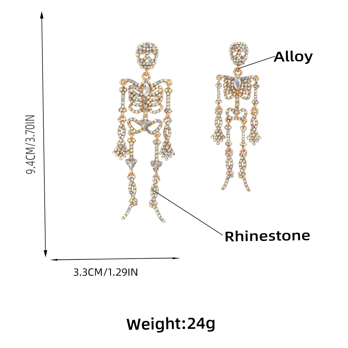 Fashion Metal Crystal Skeleton Dangle Earrings for Women's Halloween Party Accessories - Image 7
