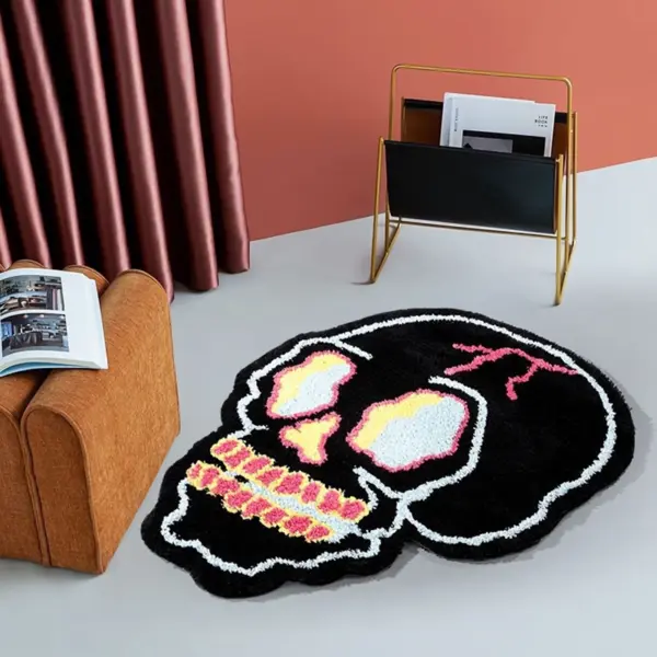 Irregular Black Skull Design Rug