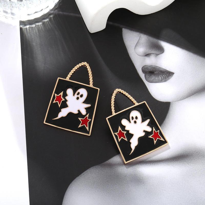 Metal Star Ghost Halloween Dangle Earrings - Trendy Party Accessories for Women