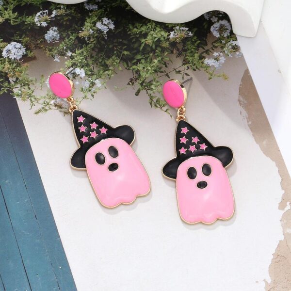 Metal Witch Hat Ghost Dangle Earrings - Trendy Halloween Jewelry for Women