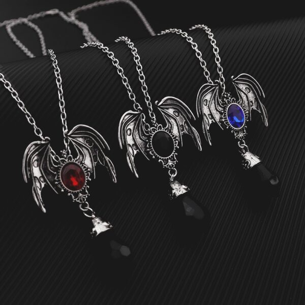 Gothic Bat Wings Necklace with Inlaid Gemstone