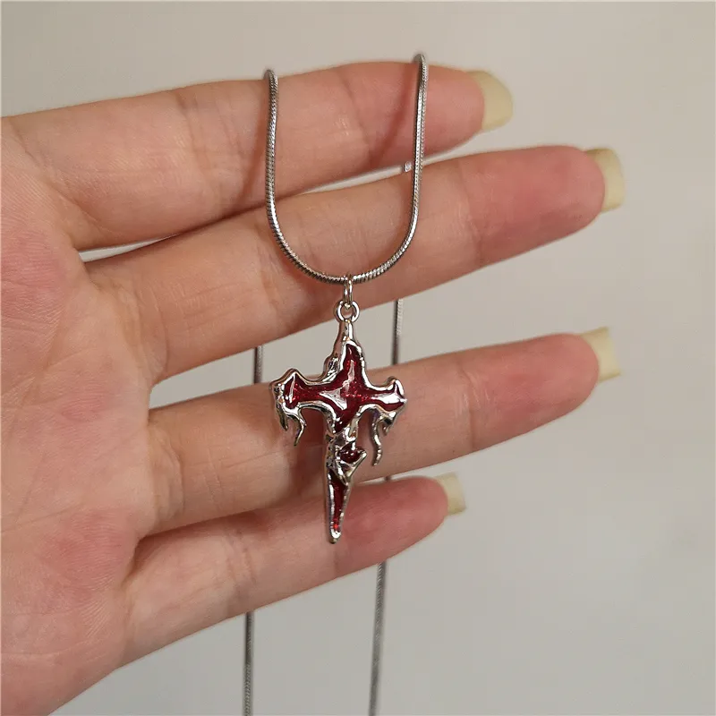 Vintage Y2K Red Heart Cross Pendant Snake Chain Necklace - Gothic Aesthetic Jewelry for Men & Women - Image 7