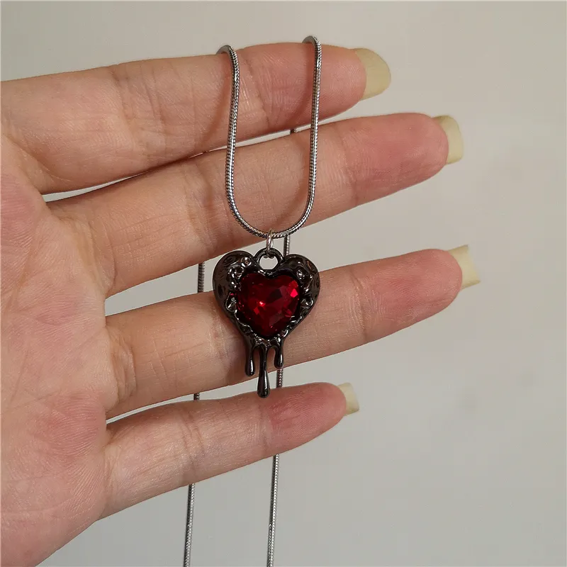 Vintage Y2K Red Heart Cross Pendant Snake Chain Necklace - Gothic Aesthetic Jewelry for Men & Women - Image 5