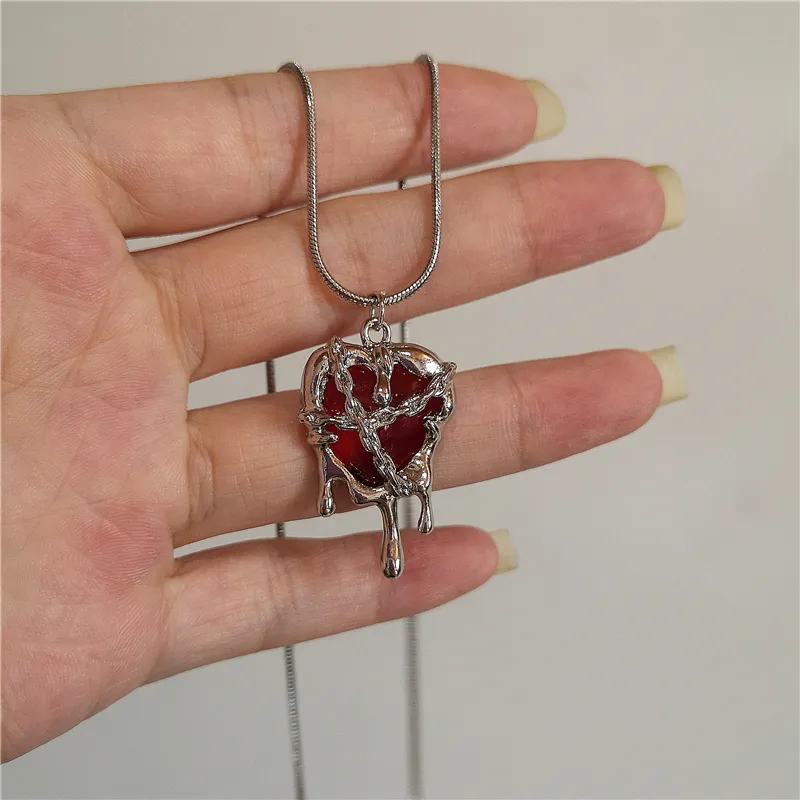 Vintage Y2K Red Heart Cross Pendant Snake Chain Necklace - Gothic Aesthetic Jewelry for Men & Women - Image 6