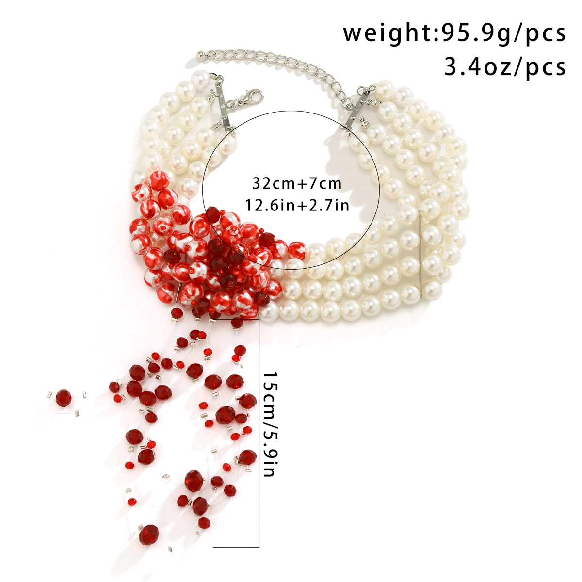 Goth Vintage Red Blood Pattern Pearl Chain Necklace - Image 5
