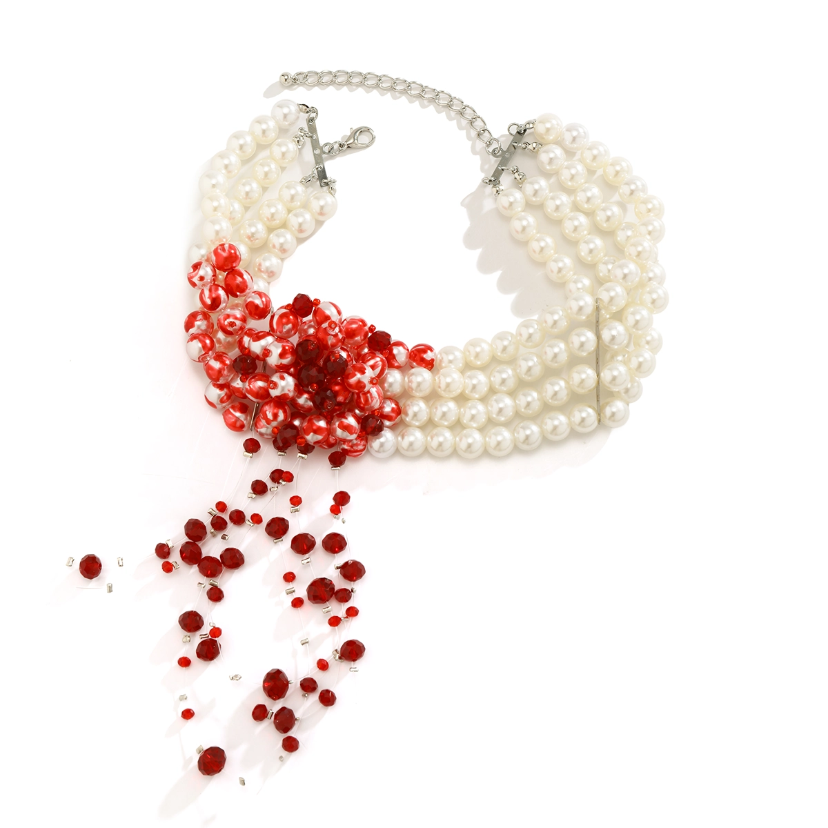 Goth Vintage Red Blood Pattern Pearl Chain Necklace - Image 6