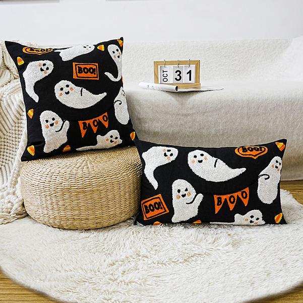 Spooky Ghost Embroidered Halloween Cushion Cover