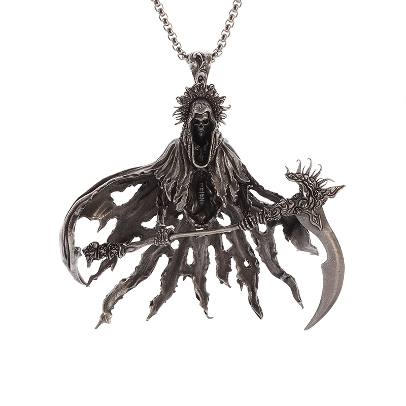Gothic Hell Reaper Sickle Pendant Necklace - Devil Skull Men's Rock Punk Jewelry for Halloween - Image 7