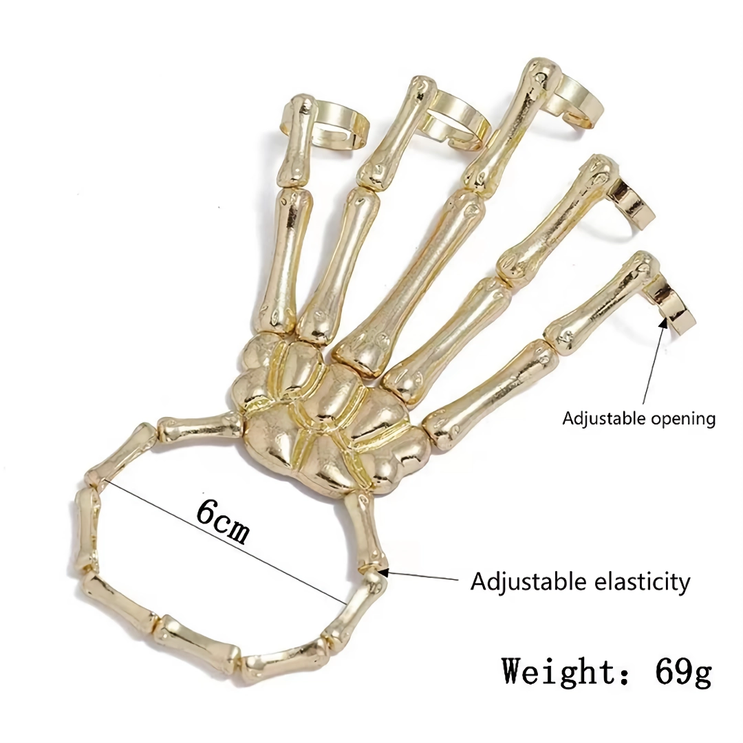 Gothic Punk Skull Hand Five Finger Ring Bracelet - Adjustable Skeleton Chain Halloween Unisex Bracelet - Image 7