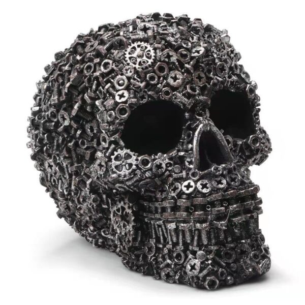 Resin Screw Gear Mechanical Skull Ornament - Gothic Home Decor Statue for Halloween Decoration