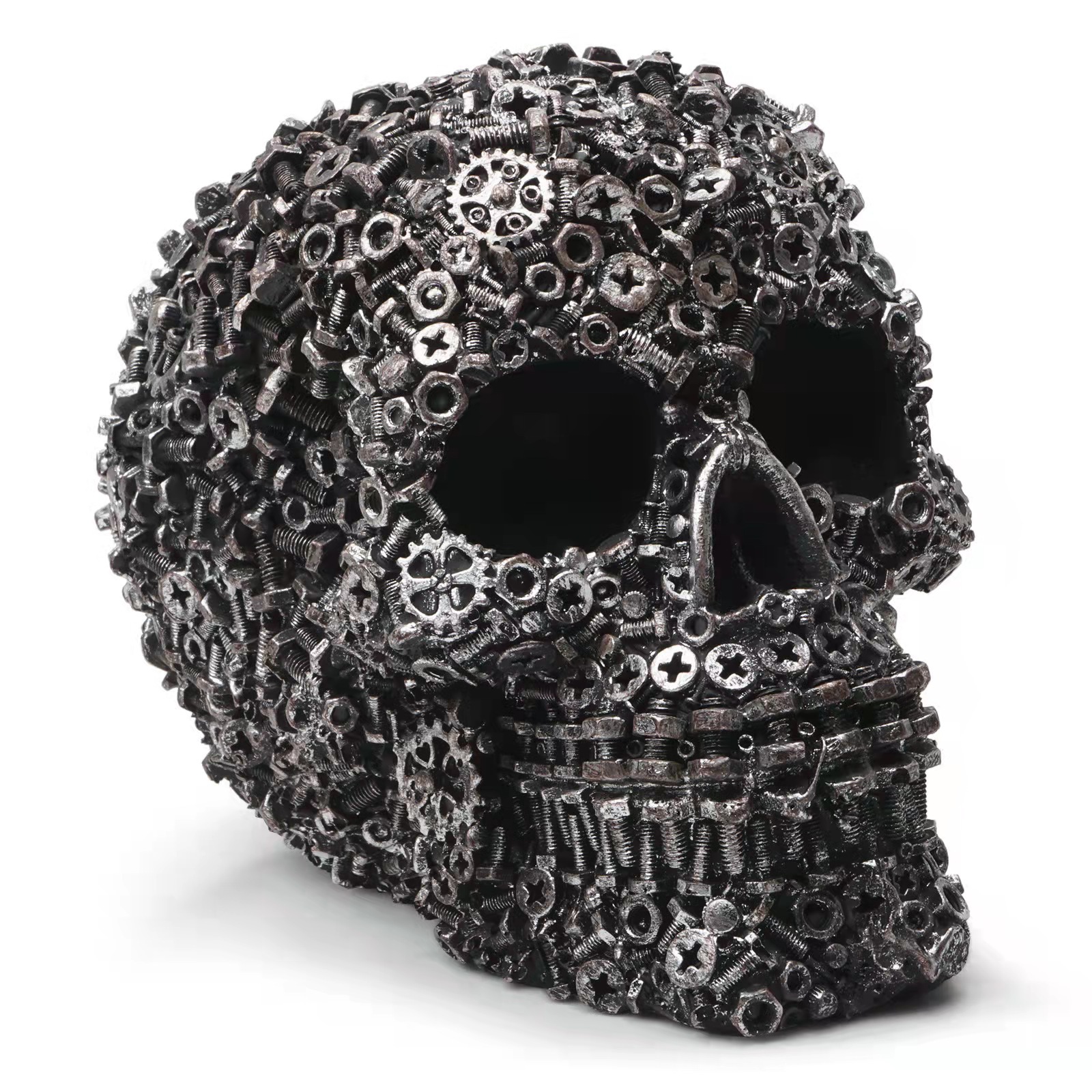 Resin Screw Gear Mechanical Skull Ornament - Gothic Home Decor Statue for Halloween Decoration - Image 2