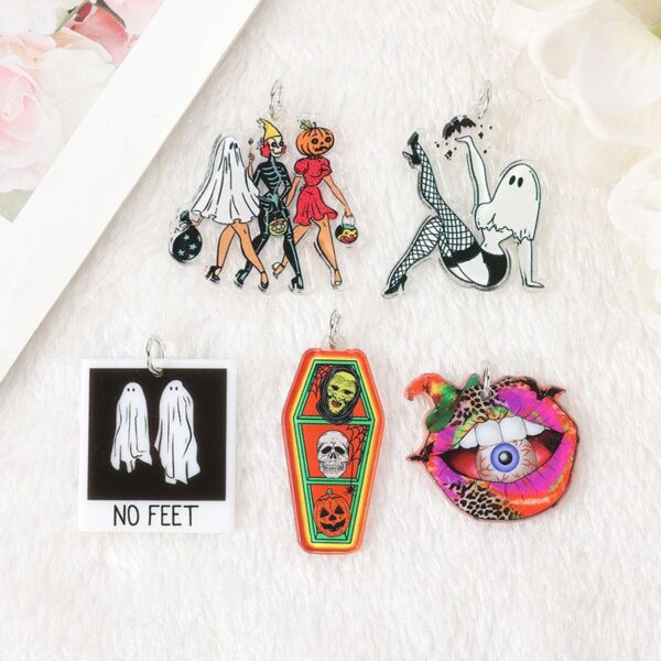 10Pcs Halloween Charms - Creative Acrylic Pumpkin, Ghost, Coffin Pendants for Keychain & Jewelry DIY