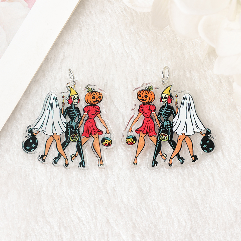 10Pcs Halloween Charms - Creative Acrylic Pumpkin, Ghost, Coffin Pendants for Keychain & Jewelry DIY - Image 4