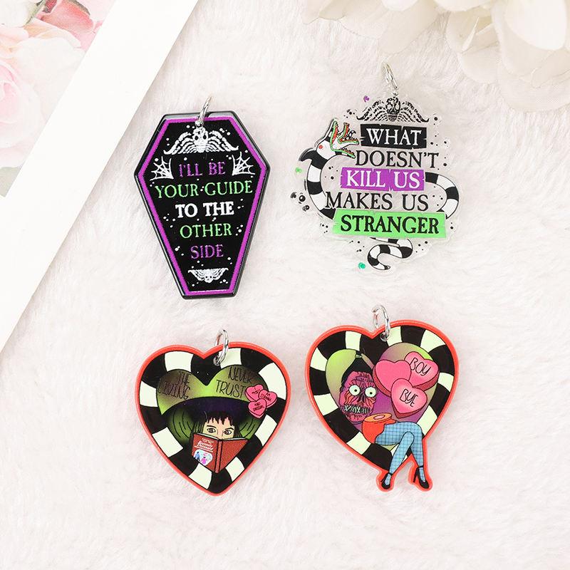 8Pcs Halloween Acrylic Ouija Coffin & Heart Charms