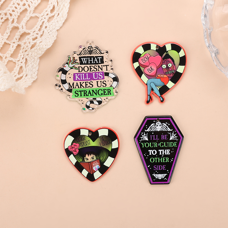 8Pcs Halloween Acrylic Ouija Coffin & Heart Charms - Image 3