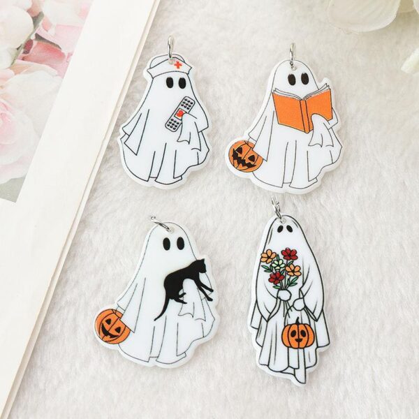 8Pcs Halloween Nurse Ghost Charms for DIY Jewelry and Accessories