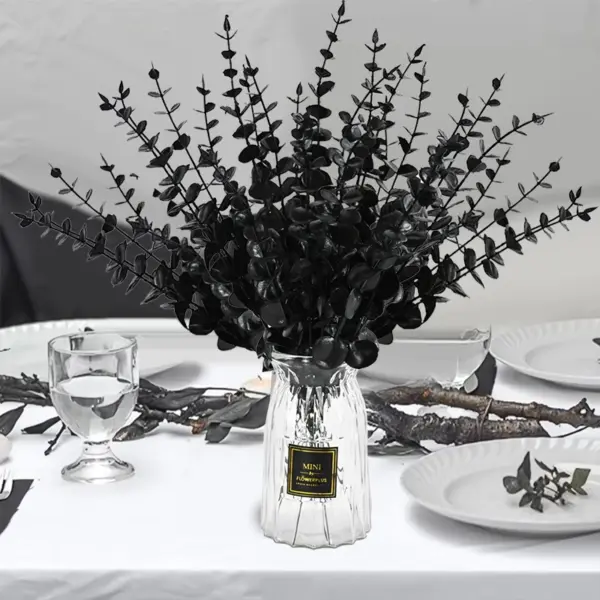 10/20Pcs Halloween Black Artificial Eucalyptus Branch Stems