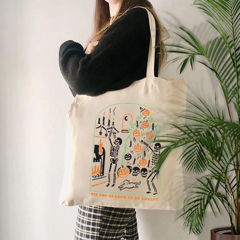 Pumpkin Skeleton Canvas Shoulder Bag