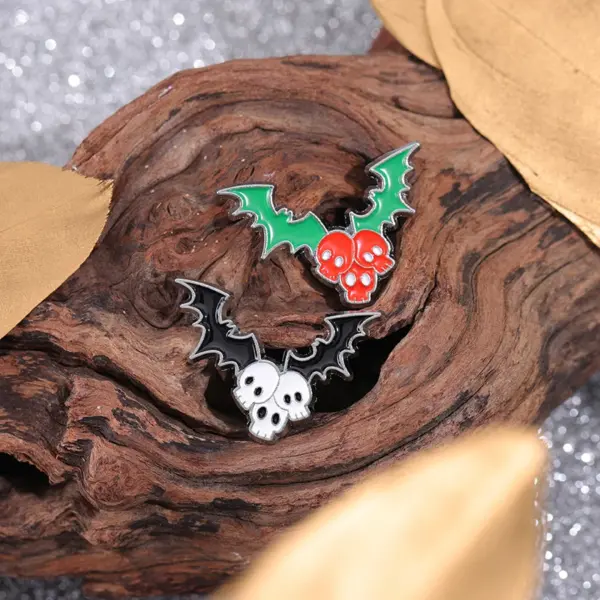 Holly and Ivy Skull Bats Enamel Pin