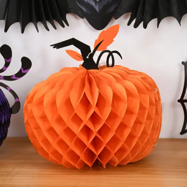 Halloween Spider & Pumpkin Paper Honeycomb Ball Pendants