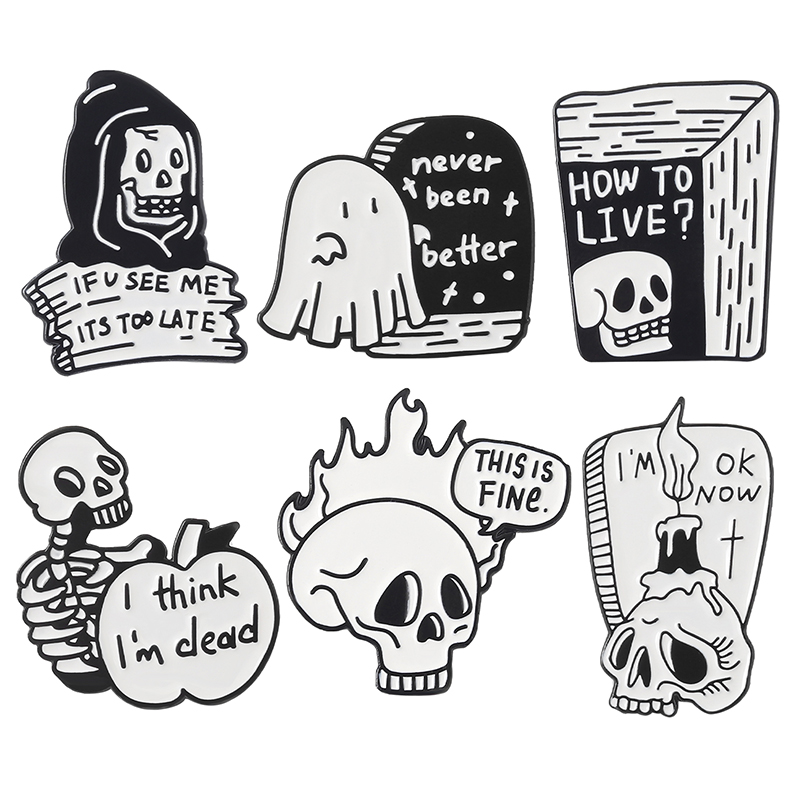 Gothic Skull Skeleton Enamel Pin - Image 2