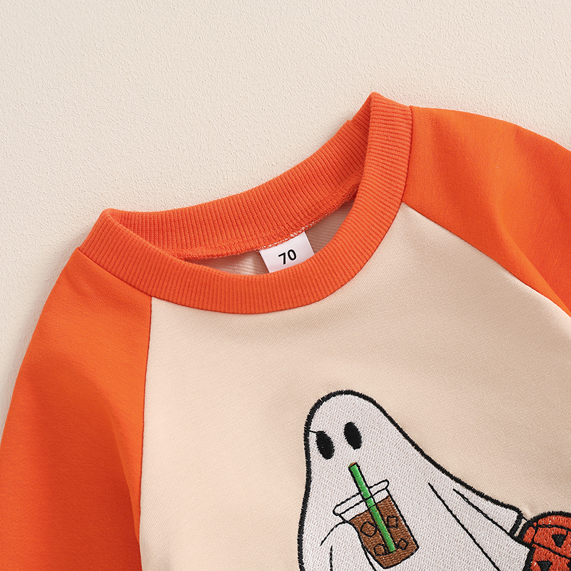 Baby Boys Halloween Romper with Ghost and Pumpkin Embroidery - Image 5