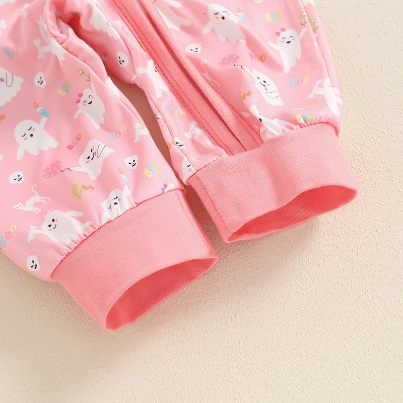 Baby Girls Halloween Skull & Ghost Long Sleeve Jumpsuit with Headband - Image 6