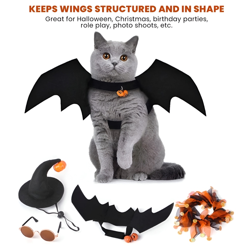 4-Piece Dog & Cat Bat Wings Costume Set for Halloween and Cosplay Parties - Image 2