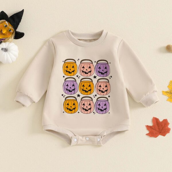 Pumpkin Basket Print Long Sleeve Jumpsuit