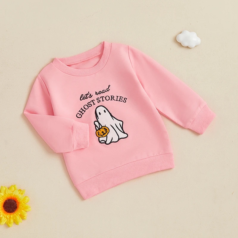 Kids Girls Long Sleeve Crew Neck Ghost Embroidery Pullover Hoodie for Halloween - Image 4