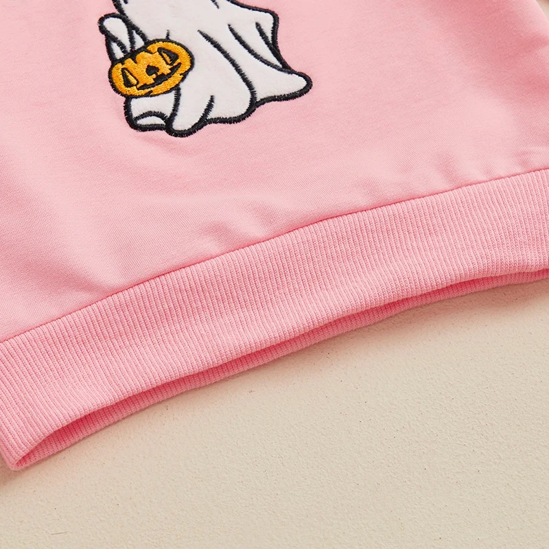 Kids Girls Long Sleeve Crew Neck Ghost Embroidery Pullover Hoodie for Halloween - Image 6