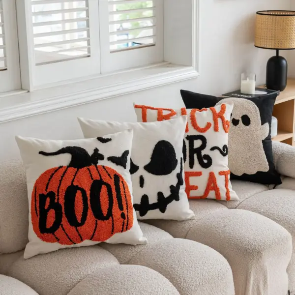 Halloween Ghost Embroidered Tufted Cushion Cover