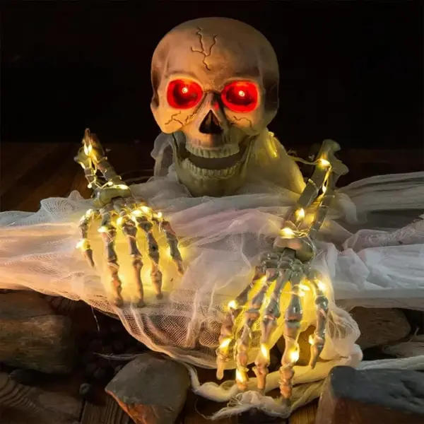Light-Up Skeleton Arm Stakes with Glowing Skull Head