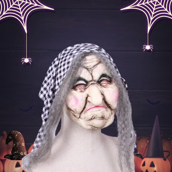 Realistic Old Woman Latex Mask with Headscarfes