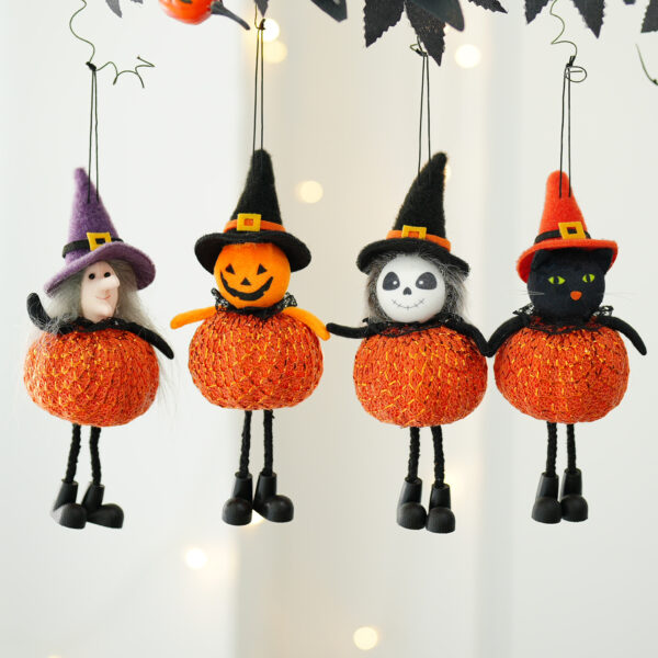 Halloween Pumpkin Witch Doll Hanging Decoration - Golden Thread, 4PCS