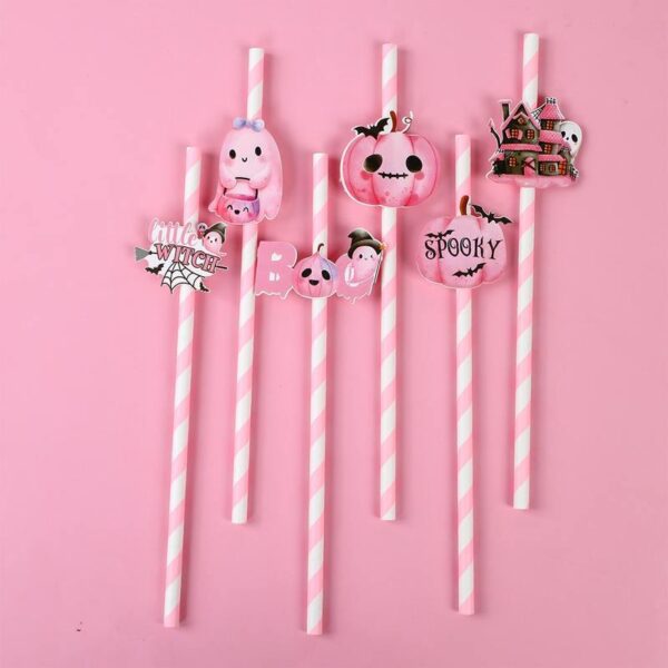 6pcs Pink Halloween Paper Straws